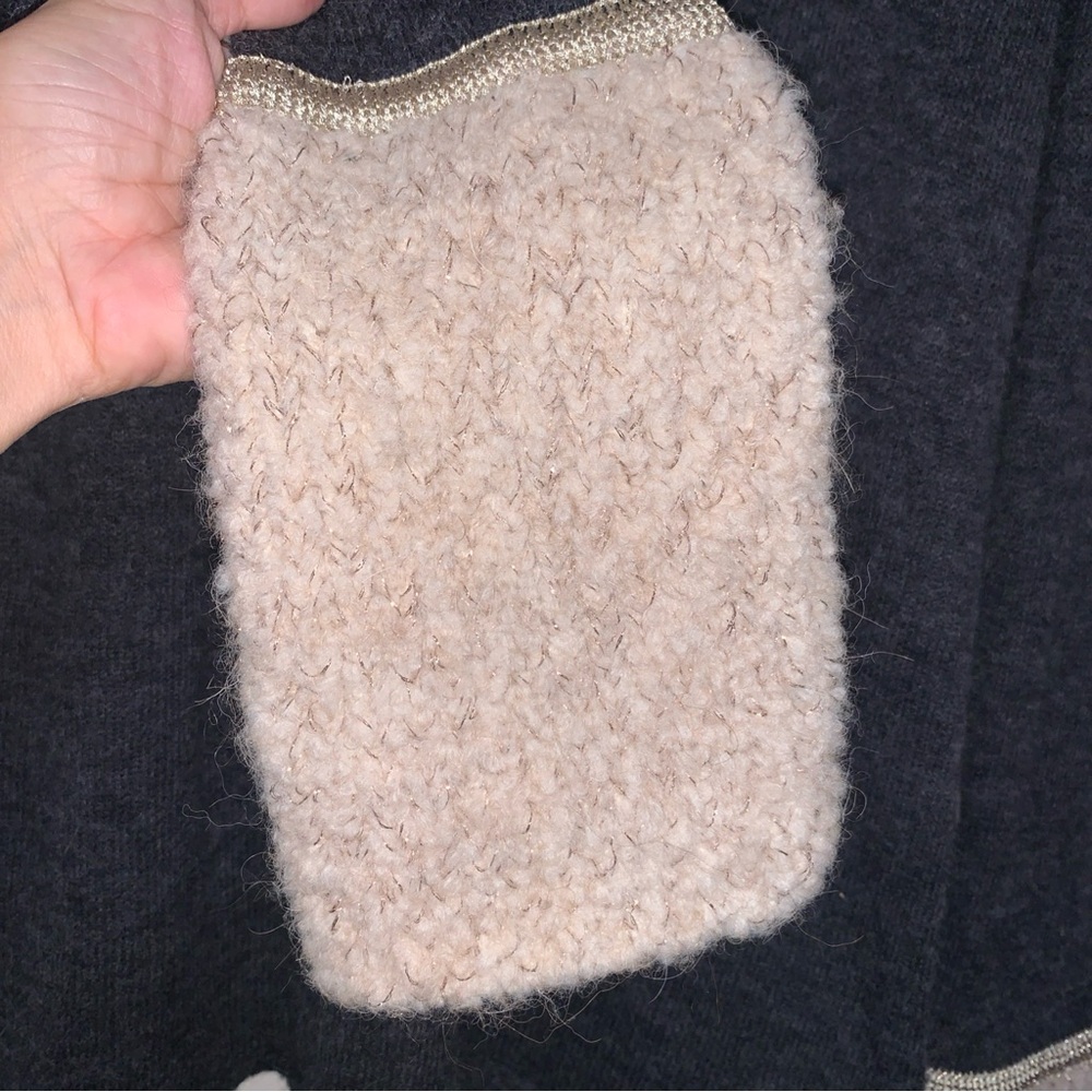 TORY BURCH Gray and Cream Angelina Turtleneck Alpaca Sweater Women’s Size XL - Picture 3 of 13